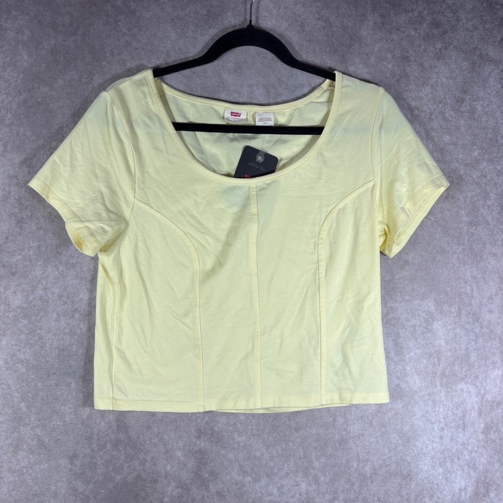 Levi's Crop Top Womens‎ Size Large Yellow Scoop Neck Short Sleeve Seamed NEW